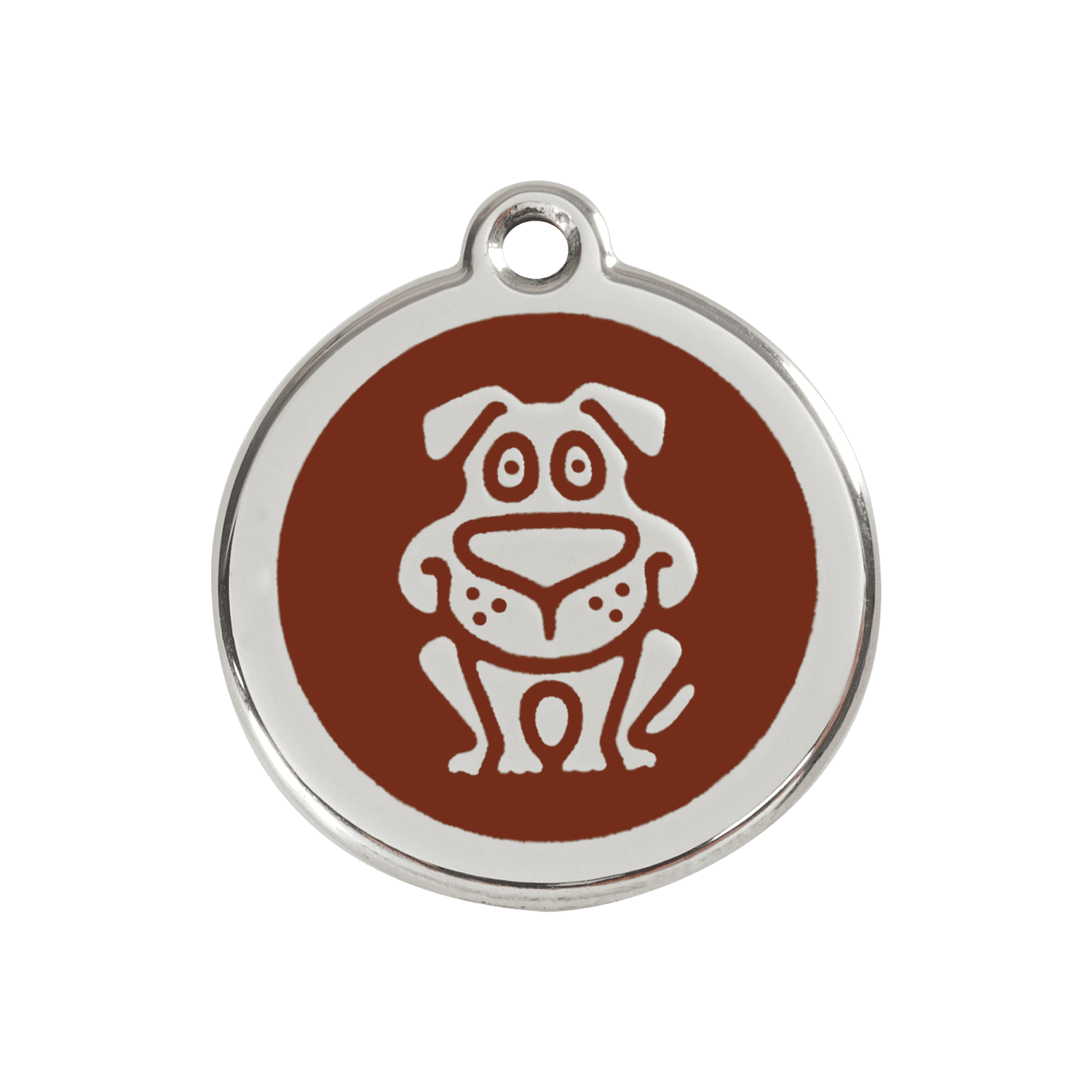 Vue avant - Médaille personnalisée pour chien Red Dingo en émail et acier inoxydable - Motif chien brun - Taglia M