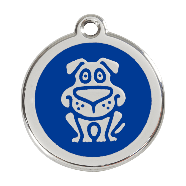 Vue avant - Médaille personnalisable pour chien en émail et acier inoxydable - Red Dingo - Bleu foncé - Taglia L