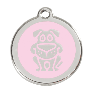 Medaglietta per cane grande smalto rosa e acciaio inox