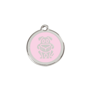 Medaglietta per gatto piccola smalto rosa e acciaio inox motivo cane