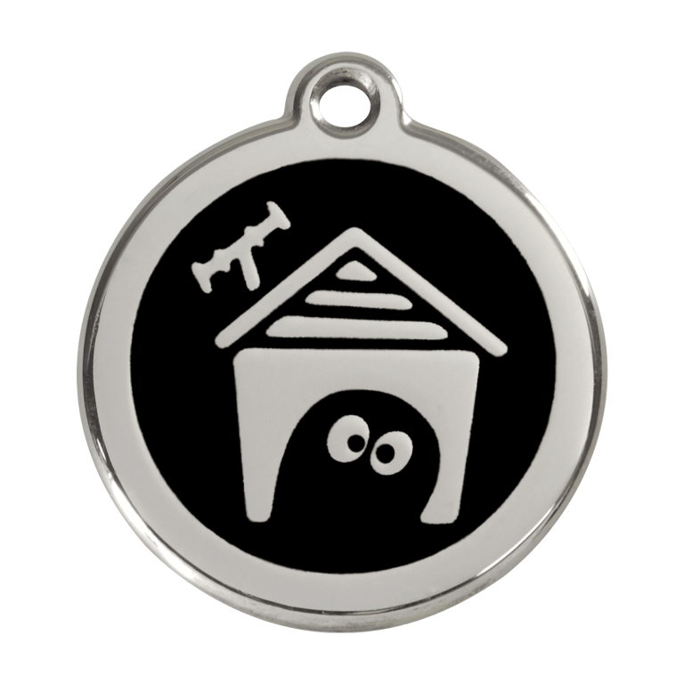 Vue avant - Médaille personnalisable pour chien en émail et acier inoxydable Red Dingo - Design Niche - Noir - Taglia L