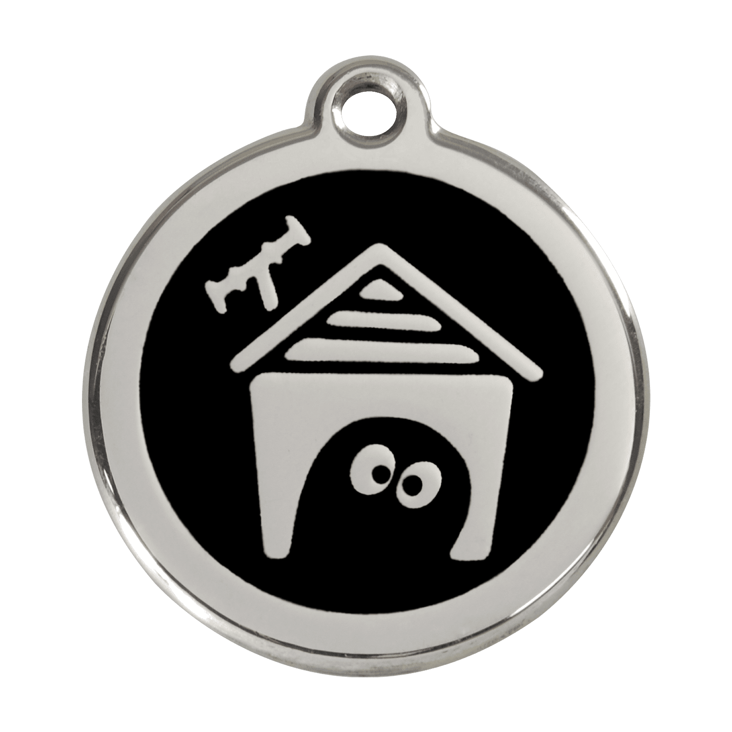 Vue avant - Médaille personnalisable pour chien en émail et acier inoxydable Red Dingo - Design Niche - Noir - Taglia L