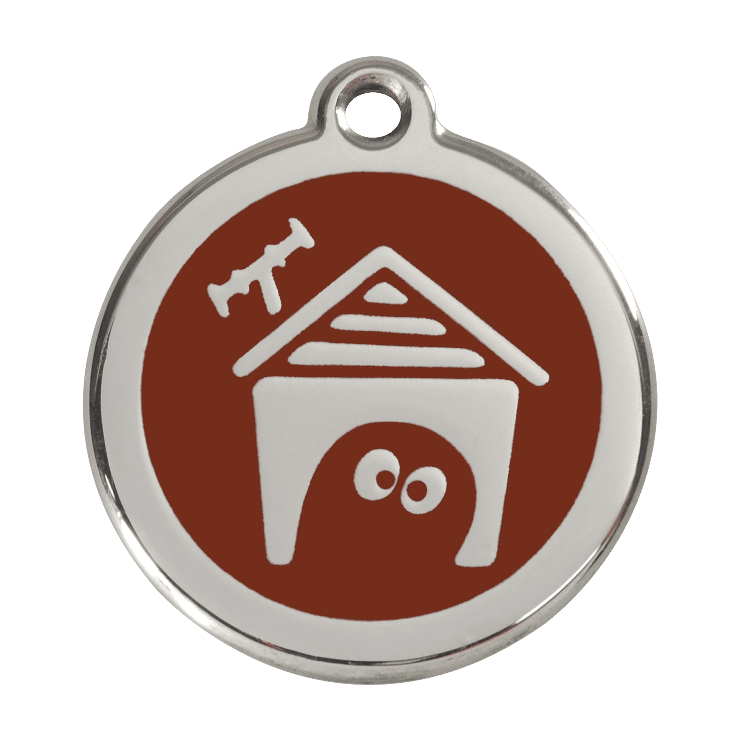 Vue avant - Médaille personnalisée pour chien Red Dingo en émail et acier inoxydable - Motif Niche - Brun - Taglia L