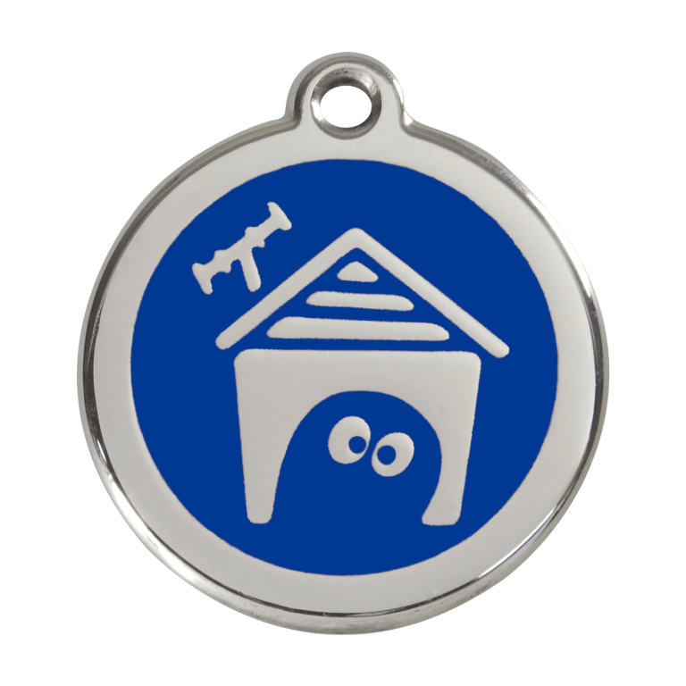 Vue avant - Médaille personnalisée pour chien en émail et acier inoxydable - Red Dingo - Bleu foncé - Taglia L
