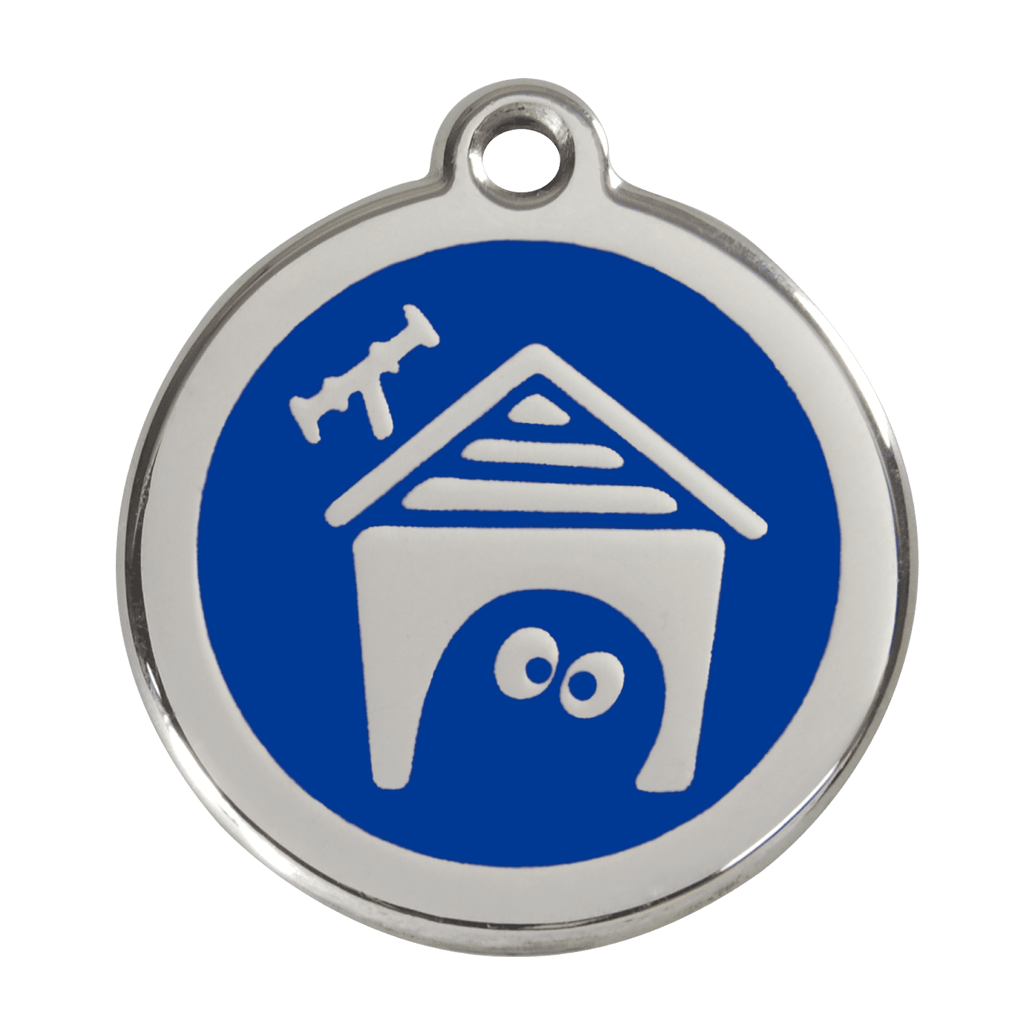 Vue avant - Médaille personnalisée pour chien en émail et acier inoxydable - Red Dingo - Bleu foncé - Taglia L