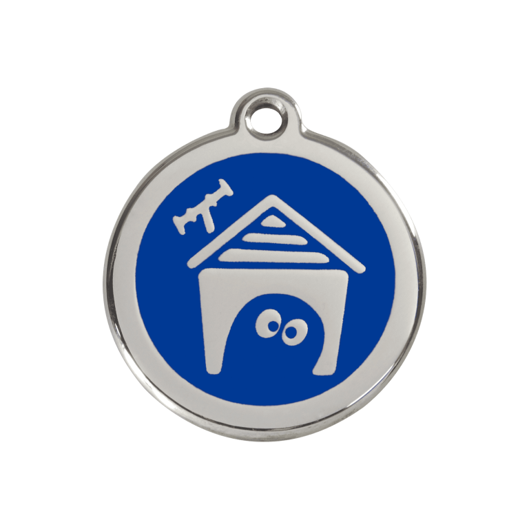 Vue avant - Médaille personnalisée pour chien en émail et acier inoxydable - Red Dingo - Bleu foncé - Taglia M