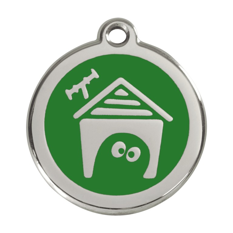 Vue avant - Médaille personnalisée pour chien Red Dingo en émail et acier inoxydable - Motif Niche - Vert - Taglia L