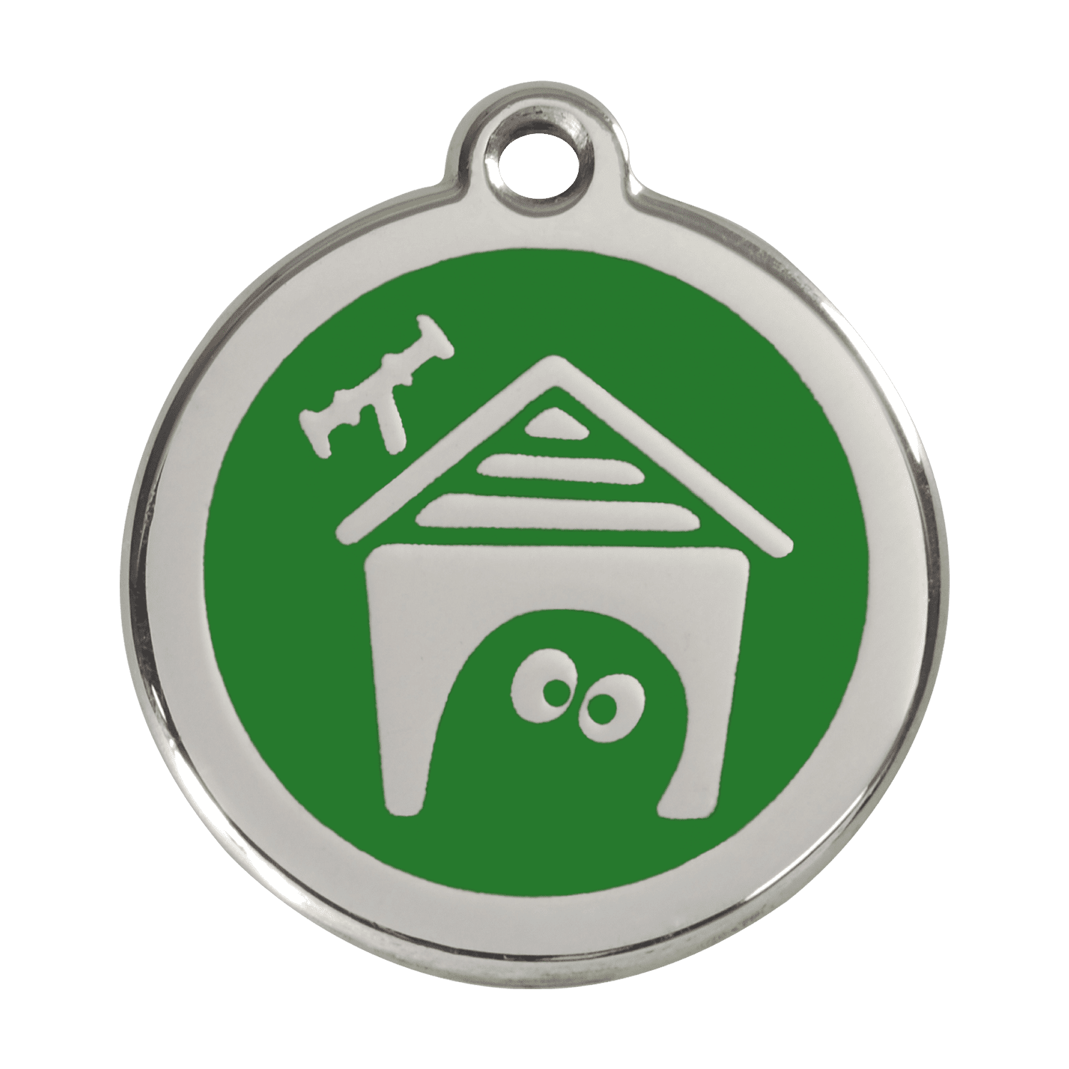 Vue avant - Médaille personnalisée pour chien Red Dingo en émail et acier inoxydable - Motif Niche - Vert - Taglia L