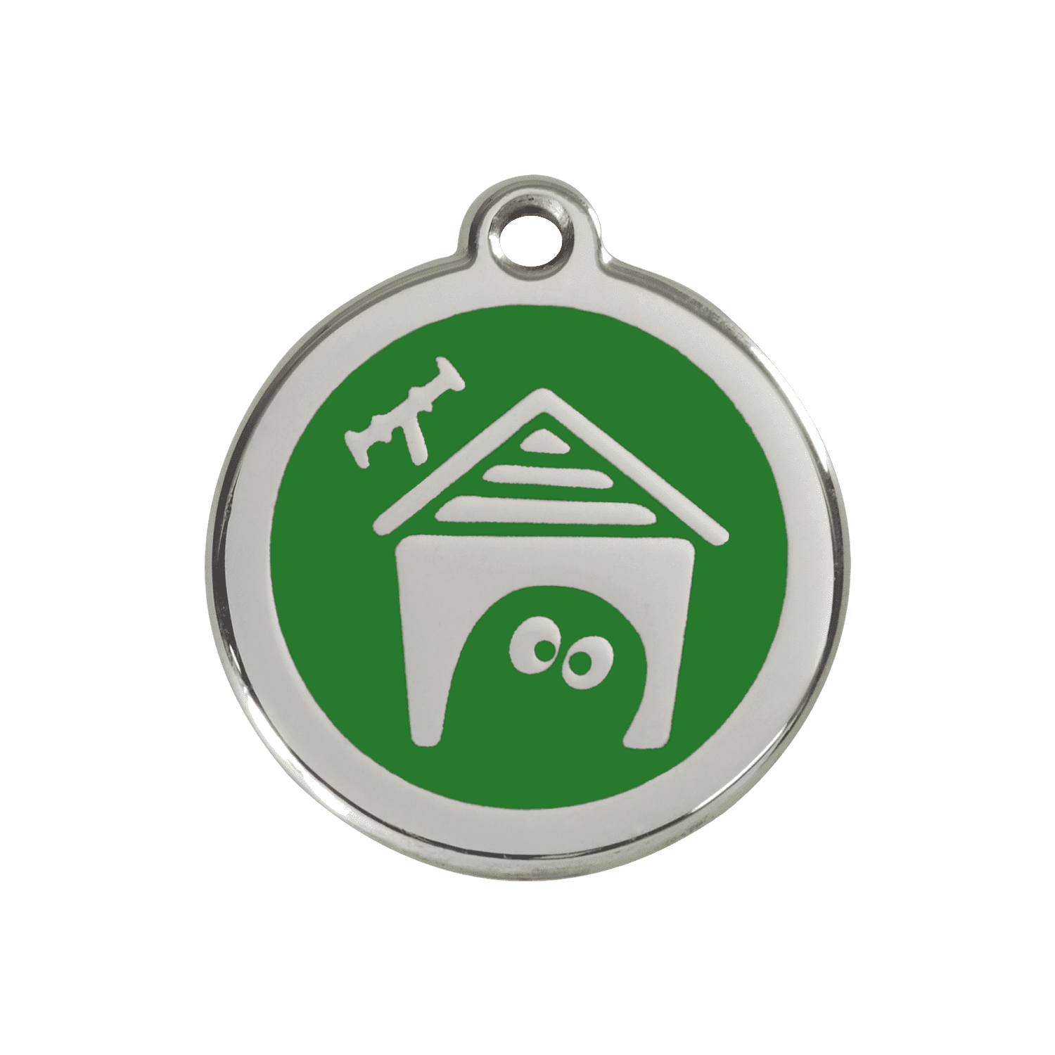 Vue avant - Médaille personnalisée pour chien Red Dingo en émail et acier inoxydable - Motif Niche - Vert - Taglia M