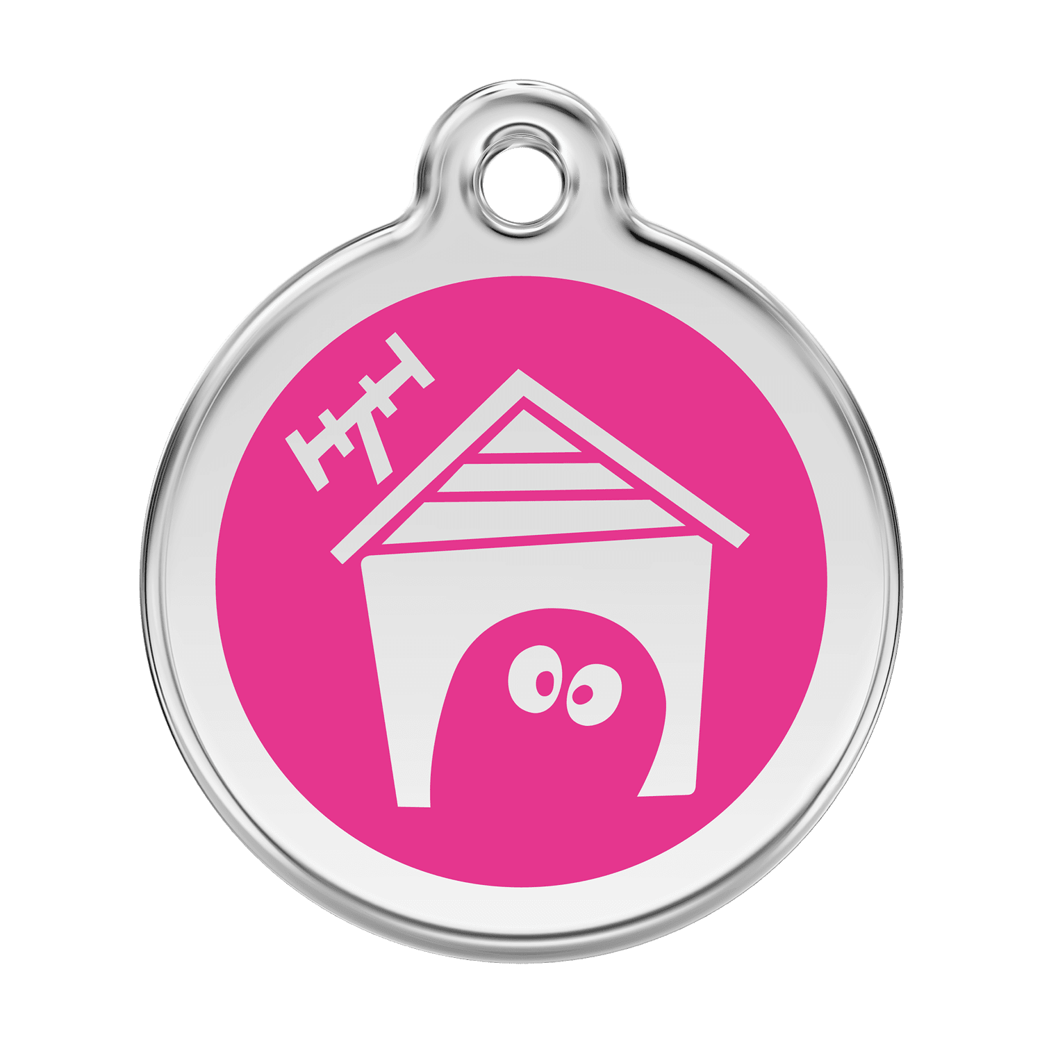 Vue avant - Médaille personnalisable pour chien en émail et acier inoxydable - Red Dingo - Motif Niche - Rose vif - Taglia L