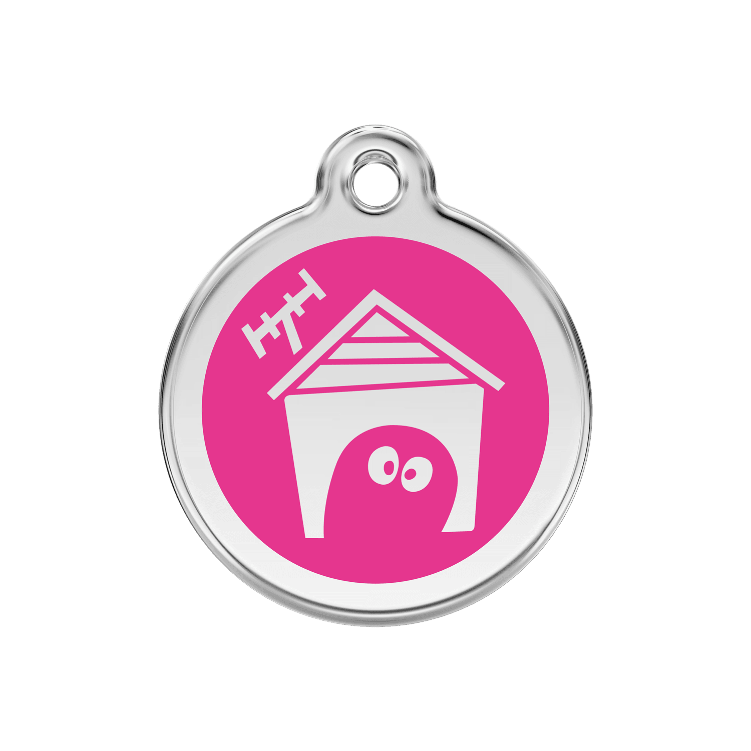 Vue avant - Médaille personnalisée pour chien en émail et acier inoxydable - Red Dingo - Motif Niche - Rose vif - Taglia M