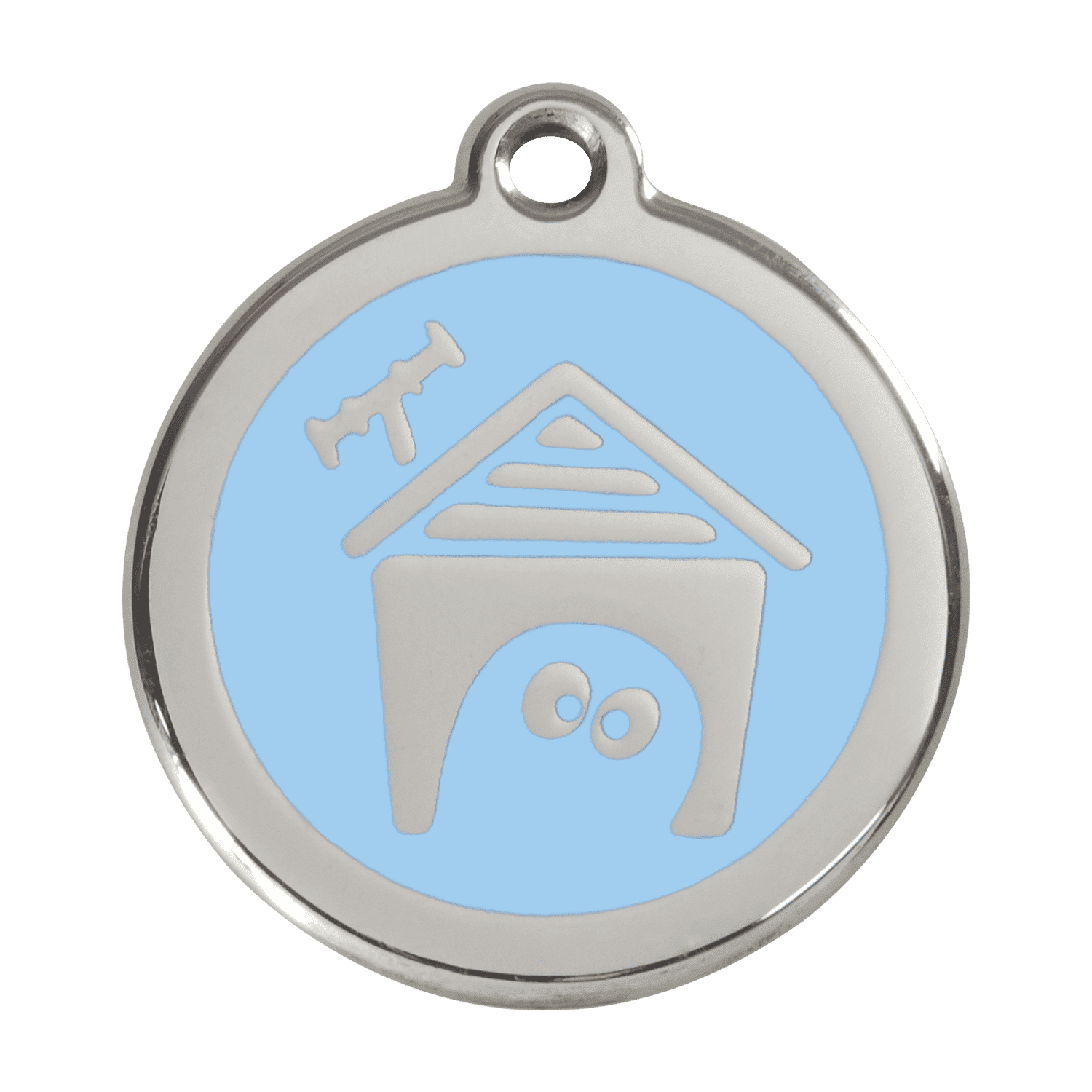 Vue avant - Médaille personnalisée pour chien Red Dingo Émail et acier inoxydable - Motif Niche - Bleu clair - Taglia L