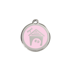 Medaglietta cuccia cane smalto rosa e acciaio inox S per gatto o cane piccolo