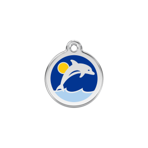 Medaglietta per gatto piccola Delfino smalto blu scuro acciaio inox