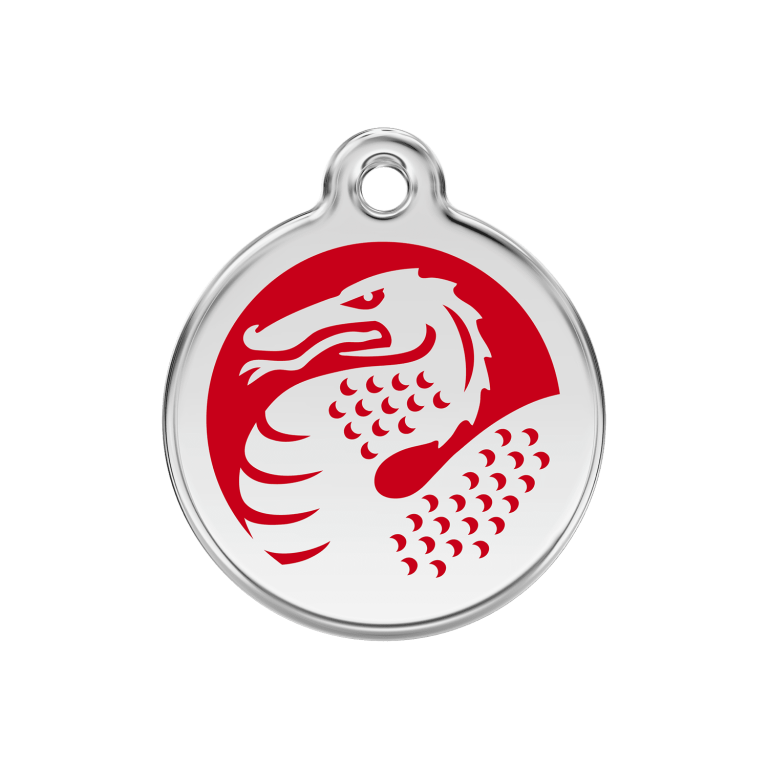 Vue avant - Médaille personnalisée pour chien Red Dingo Dragon en émail et acier inoxydable - Rouge - Taglia M