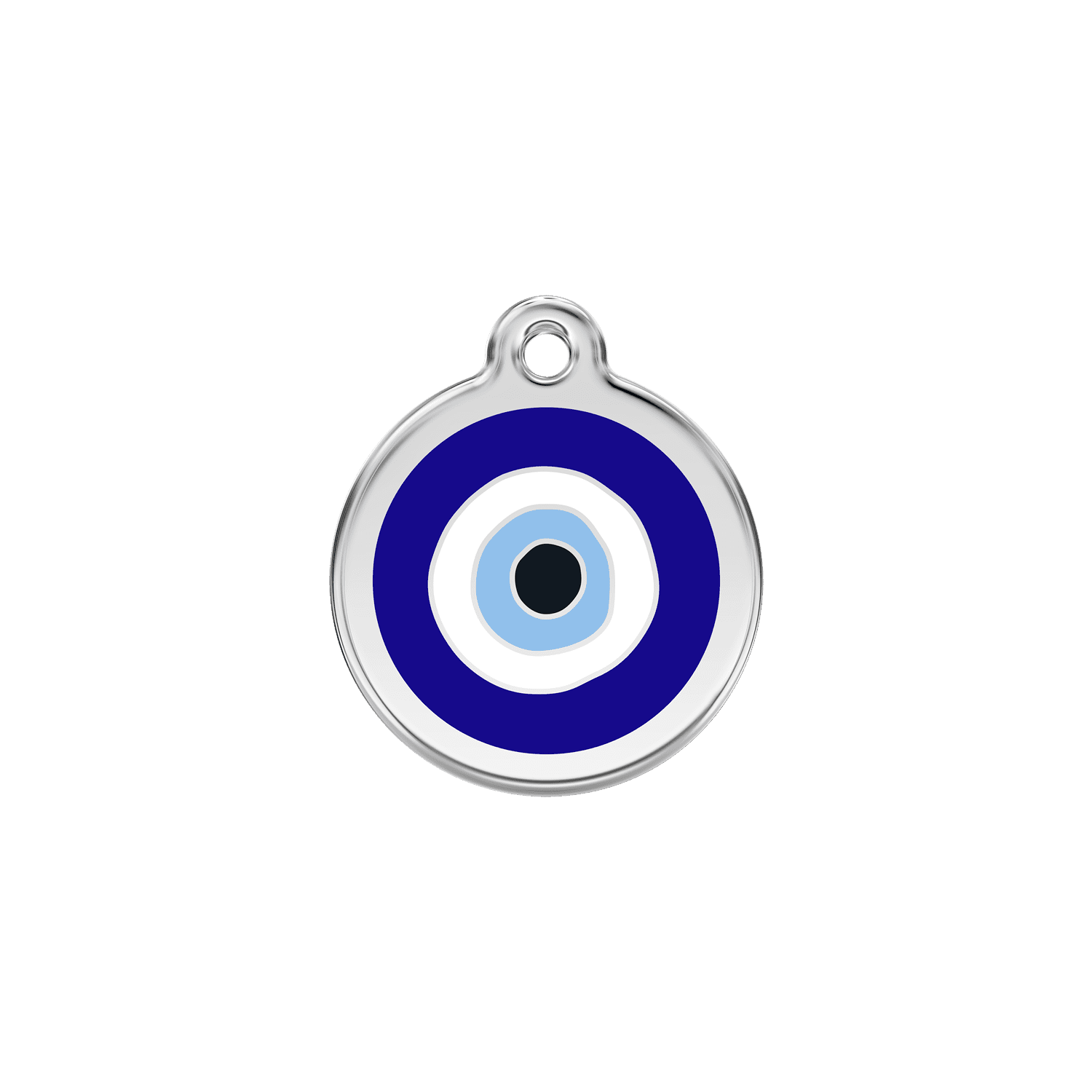 Vue avant - Médaille personnalisée pour chien/chat Red Dingo Émail/Acier inoxydable - Motif Mauvais œil - Bleu foncé - Taglia S