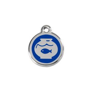 Medaglietta per gatto piccola boccetta pesci smalto blu scuro acciaio inox