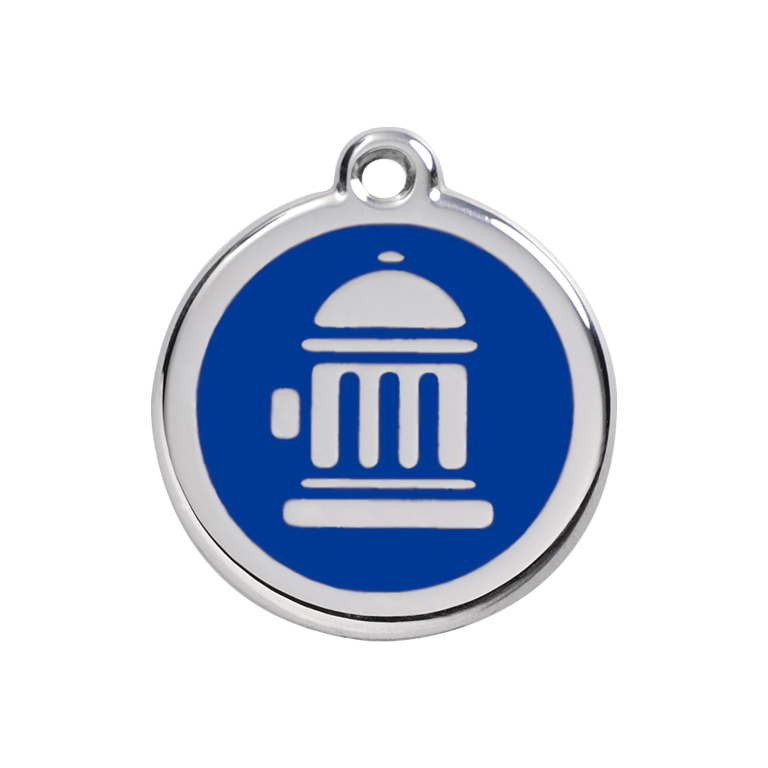 Vue avant - Médaille personnalisée pour chien ou chat - Red Dingo - Bouche d'incendie - Bleu foncé - Taglia M