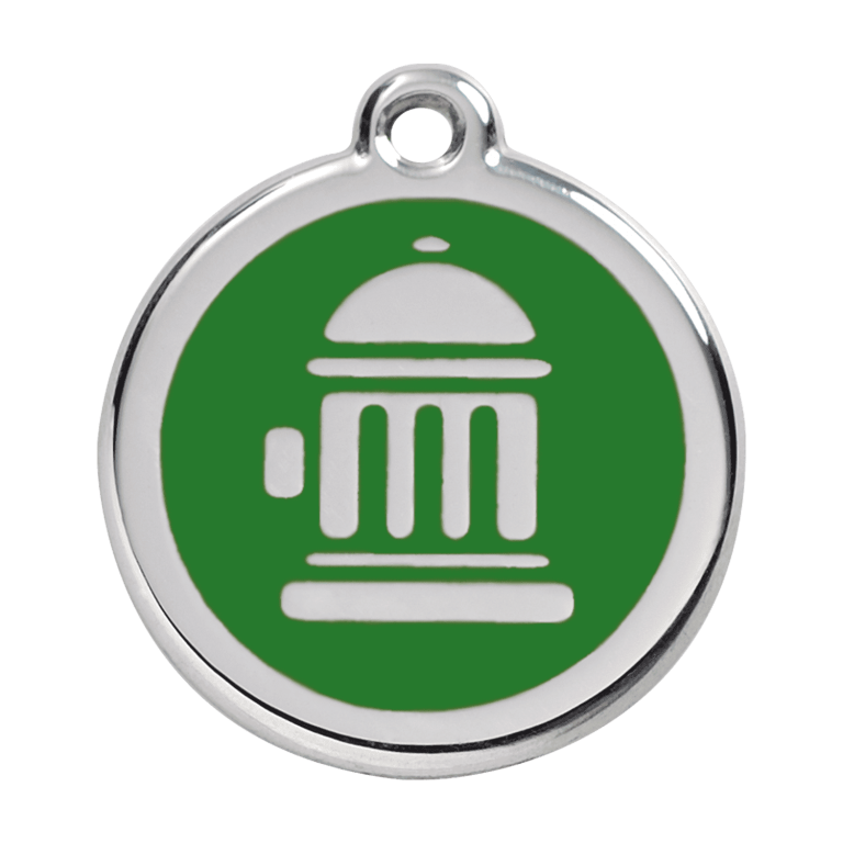 Vue avant - Médaille personnalisable pour chien Red Dingo Émail et acier inoxydable - Bouche d'incendie vert - Taglia L