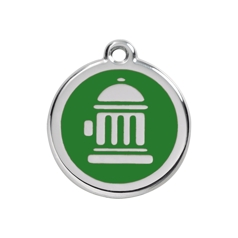 Vue avant - Médaille personnalisée pour chien Red Dingo Émail et acier inoxydable - Motif bouche d'incendie - Vert - Taglia M