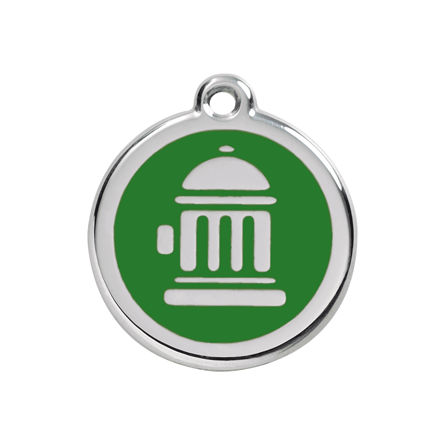 Vue avant - Médaille personnalisée pour chien Red Dingo Émail et acier inoxydable - Motif bouche d'incendie - Vert - Taglia M