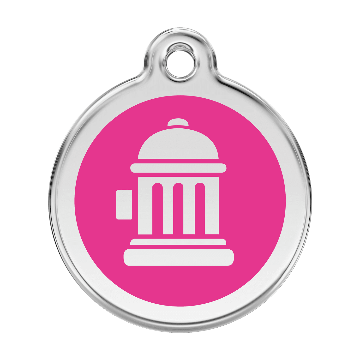 Vue avant - Médaille personnalisée pour chien Red Dingo Émail et acier inoxydable Bouche d'incendie Rose vif - Taglia L