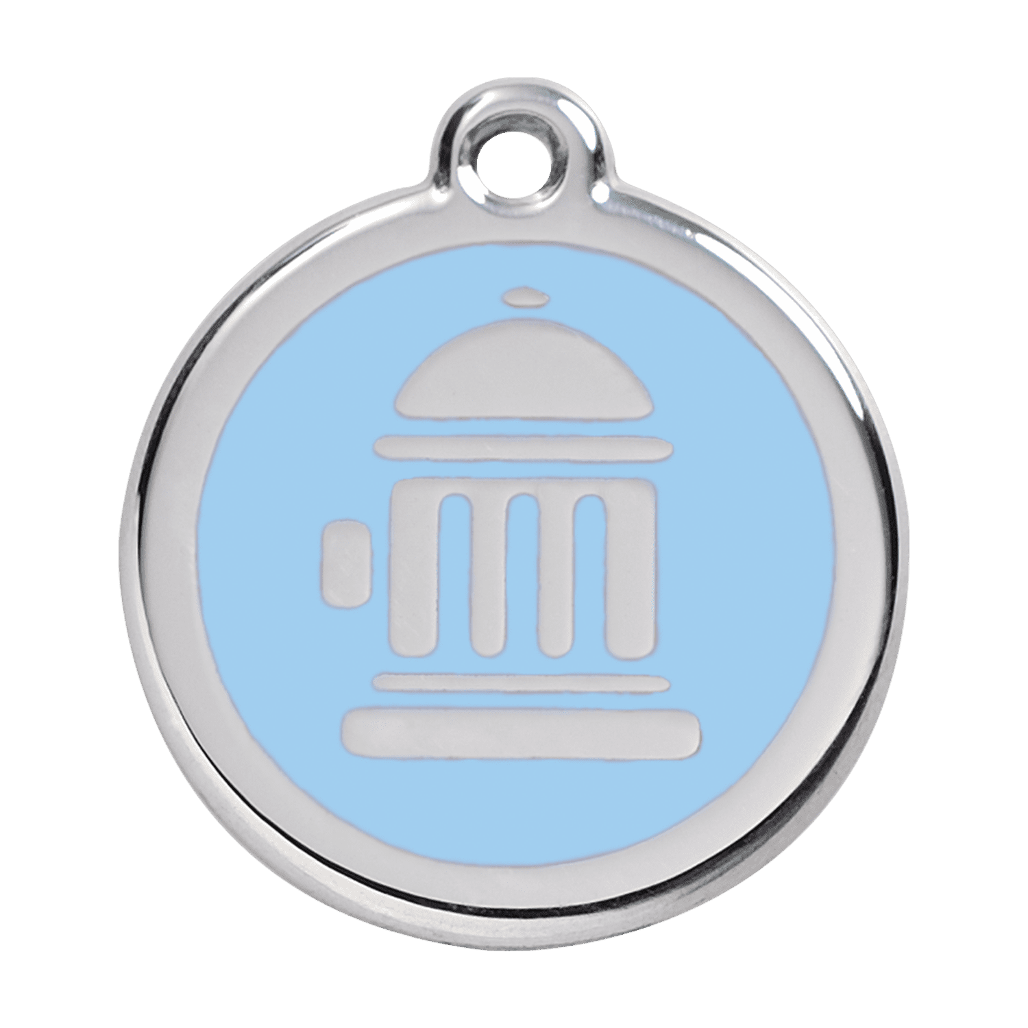 Vue avant - Médaille personnalisée pour chien Red Dingo Émail et acier inoxydable Bouche d'incendie Bleu clair - Taglia L