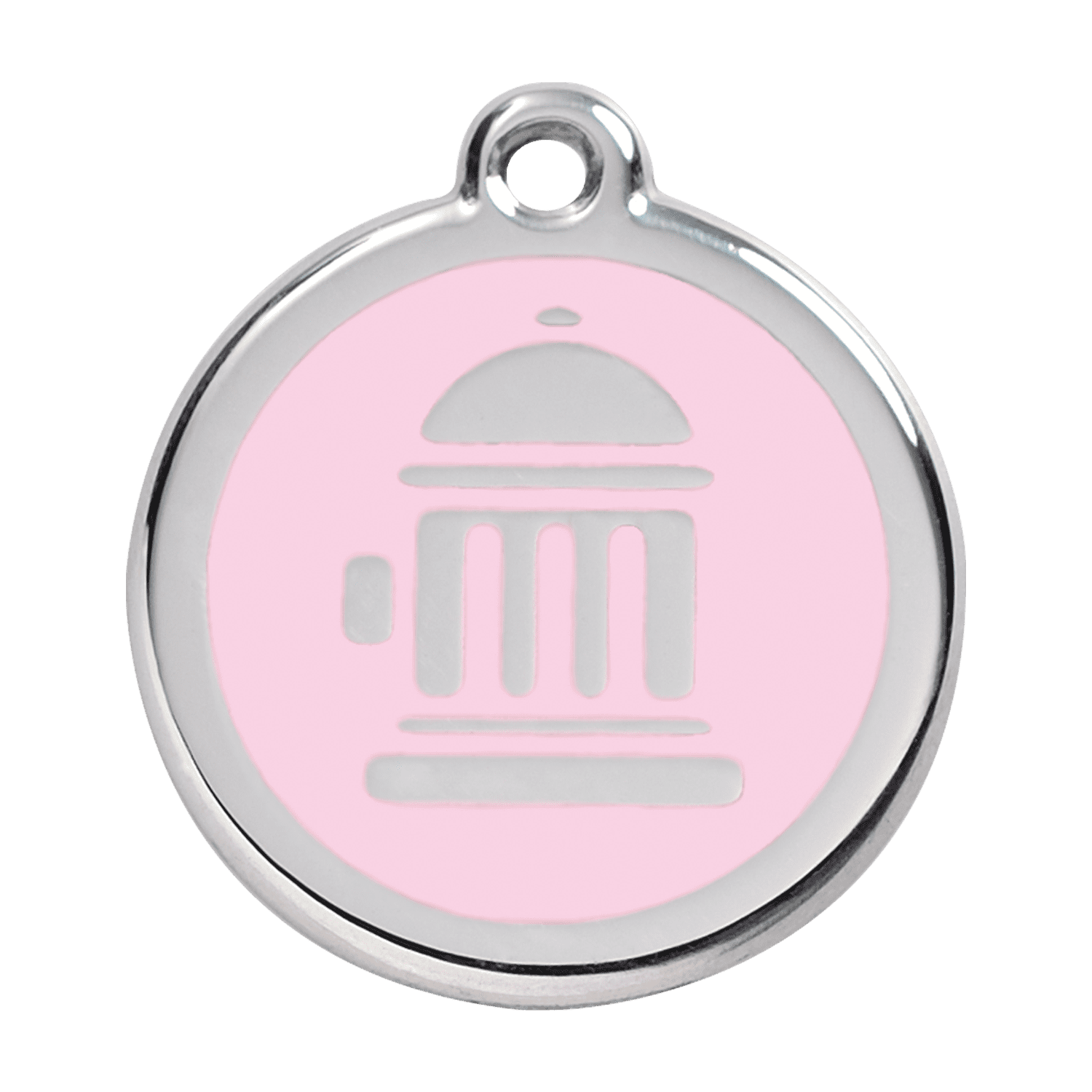Vue avant - Médaille personnalisée pour chien Red Dingo Émail et acier inoxydable - Bouche d'incendie rose - Taglia L