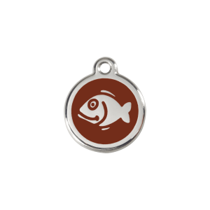 Medaglietta per gatto piccola pesce smalto marrone acciaio inox