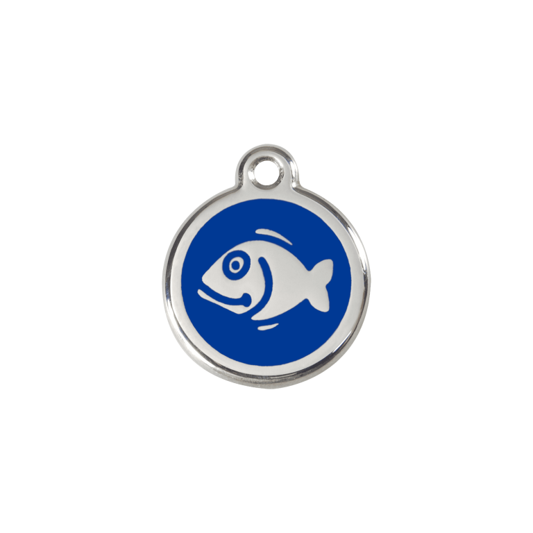 Vue avant - Médaille personnalisée pour chien/chat Red Dingo Émail/Acier inoxydable Poisson Bleu foncé 20mm