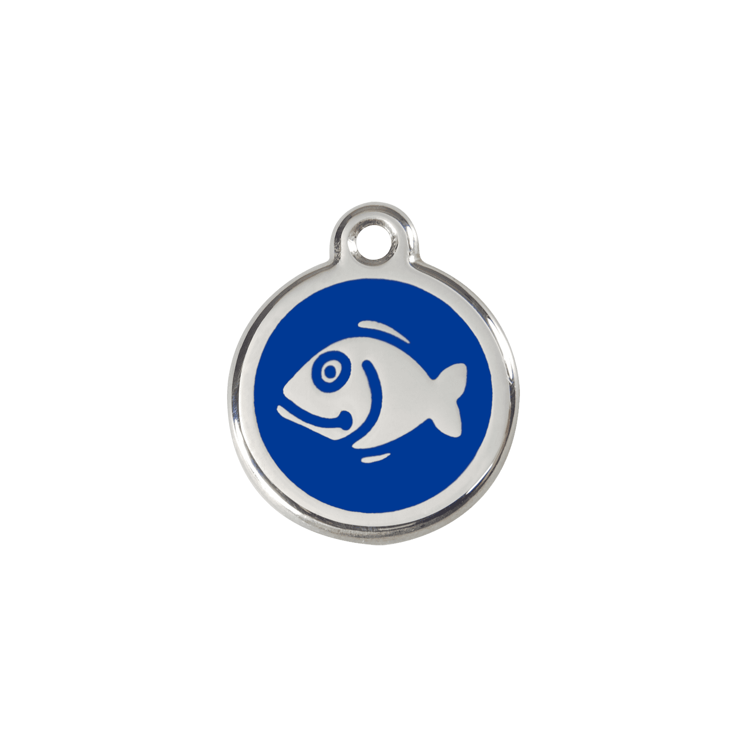 Vue avant - Médaille personnalisée pour chien/chat Red Dingo Émail/Acier inoxydable Poisson Bleu foncé 20mm