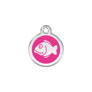 Medaglietta per gatto Piccola Pesce smalto rosa vivo e acciaio inox