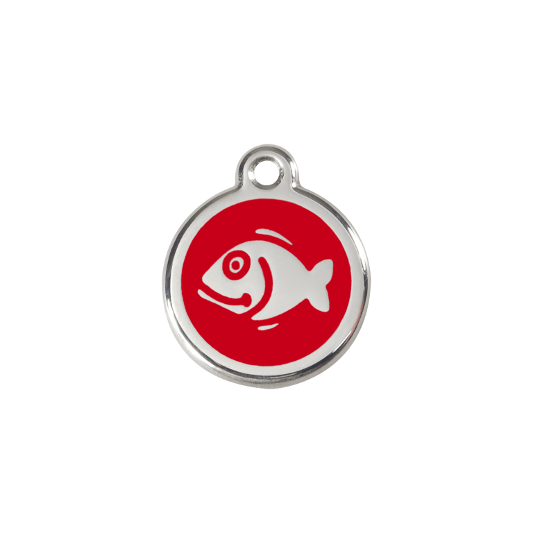 Vue avant - Médaille personnalisée pour chien/chat Red Dingo Émail et acier inoxydable Poisson Rouge - Taglia S