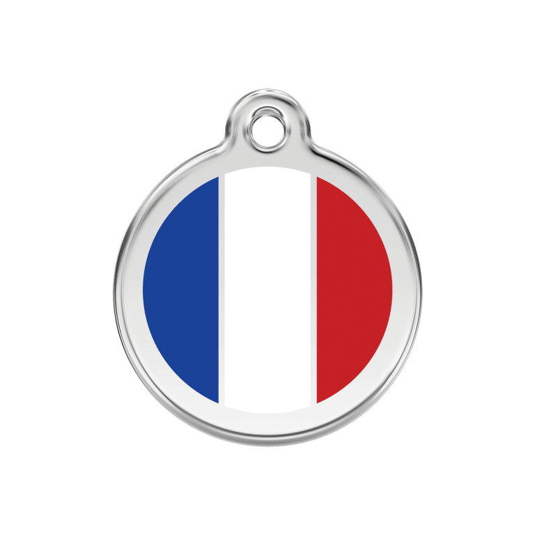Vue avant - Médaille personnalisée pour chien/chat Red Dingo 30mm Drapeau français Blanc