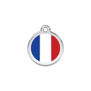 Medaglietta per gatto piccola bandiera francese smalto bianco e acciaio inox