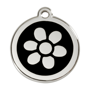 Medaglietta per cane grande fiore smalto nero acciaio inox