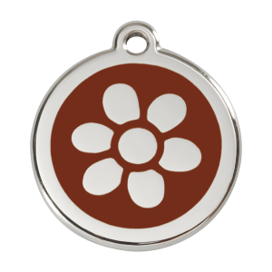 Medaglietta per cane grande fiore smalto marrone e acciaio inox