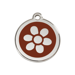 Medaglietta per cane medio fiore smalto marrone acciaio inox