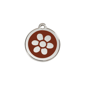 Medaglietta per gatto piccola Fiore smalto marrone acciaio inox