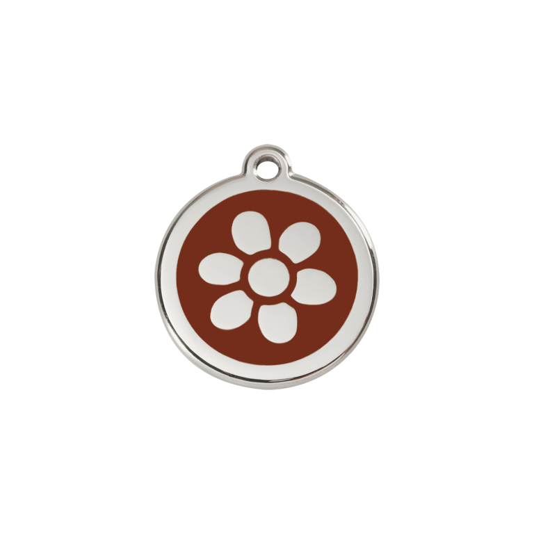 Vue avant - Médaille personnalisable pour chien/chat Red Dingo Émail/Acier inoxydable Fleur Brun S 20.00 7G - Livraison Gratuite