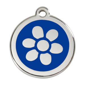 Medaglietta per cane grande fiore smalto blu scuro acciaio inox