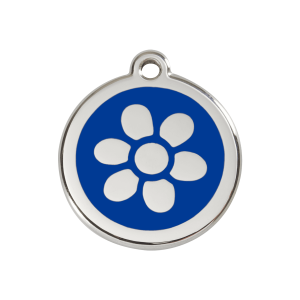 Medaglietta per cane medio con fiore in smalto blu scuro 30 mm