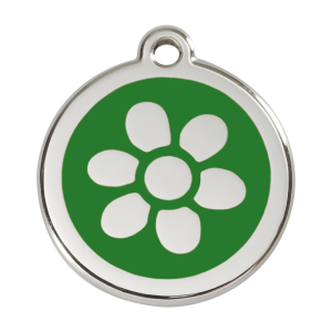 Medaglietta per cane grande con fiore in smalto verde e acciaio inox