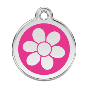 Medaglietta per cane grande fiore smalto rosa vivace acciaio inox