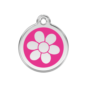 Medaglietta per cane medio fiore smalto rosa vivace in acciaio inox