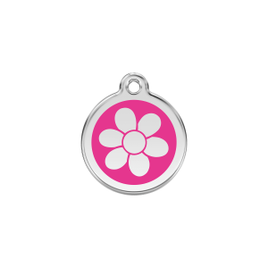 Medaglietta per gatto piccola Fiore smalto rosa vivace acciaio inox