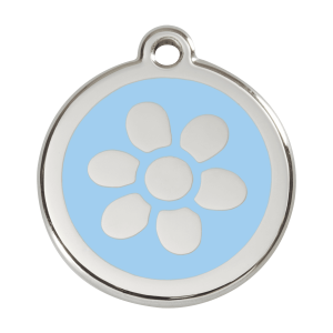 Medaglietta per cane grande con fiore azzurro in smalto e acciaio inox