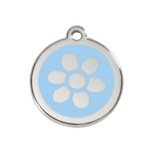 Medaglietta per cane medio fiore smalto azzurro acciaio inox