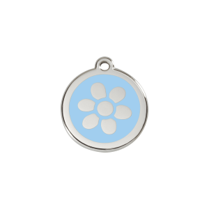 Medaglietta per gatto piccola Fiore smalto azzurro acciaio inox