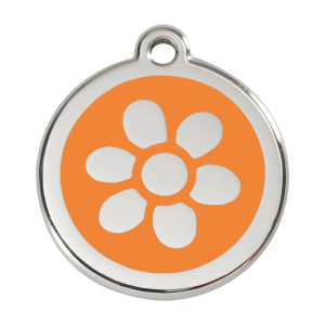 Medaglietta per cane grande fiore smalto arancione acciaio inox